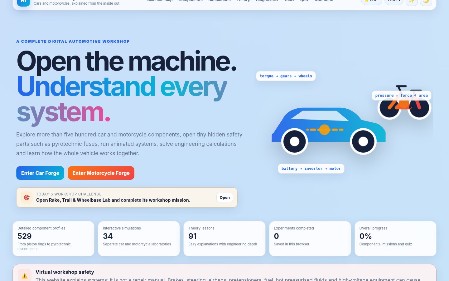 Automotive Forge car and motorcycle learning platform